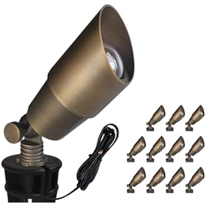 COLOER Die-cast Brass Landscape Spotlights Outdoor, 12V AC/DC Low Voltage LED Garden Landscape Lighting, IP65 Waterproof Outdoor Uplighting (101B,Bronze,12-Pack Without Bulb) Bronze(101B) 12