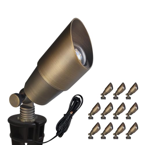 COLOER Die-cast Brass Landscape Spotlights Outdoor, 12V AC/DC Low Voltage LED Garden Landscape Lighting, IP65 Waterproof Outdoor Uplighting (101B,Bronze,12-Pack Without Bulb) Bronze(101B) 12