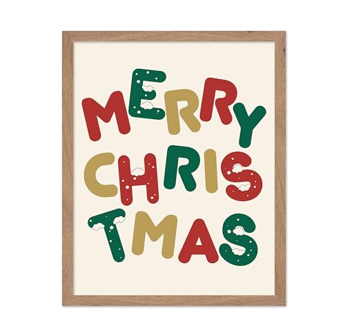 Poster Master Merry Christmas Poster - Holiday Print - Christmas Art - Trendy Art - Modern Art - Gift for Men & Women - Minimal Decor for Bedroom, Living Room, Office or Dorm, 8x10 Beige Framed