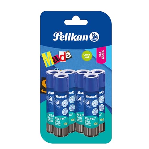 Pelikan Pelifix, Colla Stick 10g, Colla Trasparente, Senza Solventi, Lavabile, Sicura per i Bambini, per la Scuola, Lavoretti, Carta Cartoncino e Fotografie, Confezione da 6 Pezzi