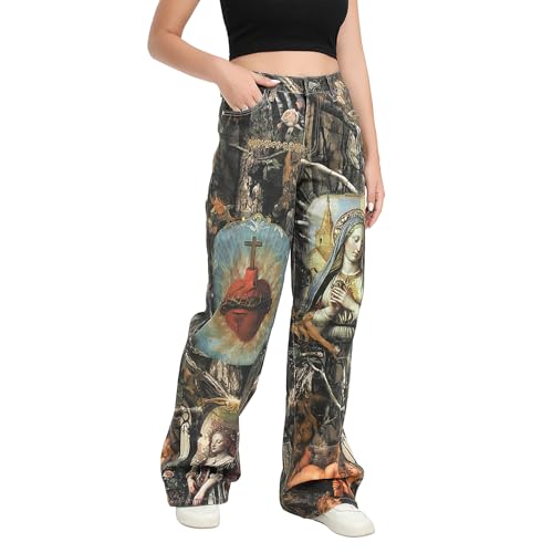 Womens Y2k Goddess Print Pants Wide Leg Jeans Loose Fit Jeans Hip Hop Pants Vintage Baggy Trousers2
