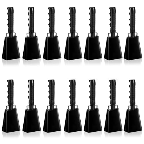 14 Pcs Large Cow Bell 9 \'\' Cowbell with Handle Cowbells Blue Hand Percussion Musical Instruments Alarm Call Bell Sports Events Cheering Hand Cowbells for Games Party Cheering Supplies