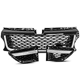 HECASA Front Grille+Air Side Vents Compatible with 2010-2013 Land Rover Range Rover Sport L320 Black and Silver Grill Assembly Replacement