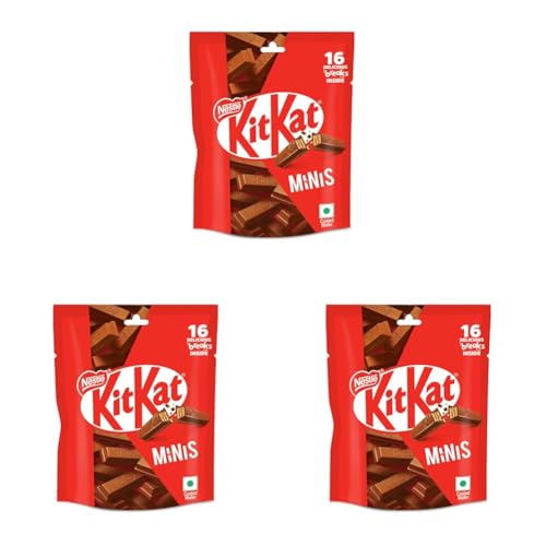 Image of KIT KAT Minis, Choco Coated Wafer Bar, Share Bag, Miniature Pouch, 16 X 7.4 gm | 118.4 g (Pack of 3)