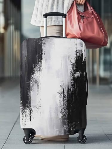 Abstract Travel Luggage Cover, Black White Color Block Anti-scratch Elastic Luggage Covers For Suitcase Protector, Washable Baggage Covers2