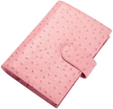 Smartfee B6 planner cover with zipper and big back pocket, Ostrich print leather（Ostrich pink)