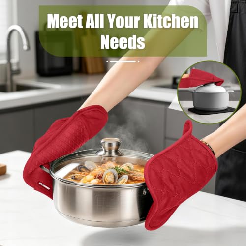 Silicone Oven Mitts and Pot Holders with Kitchen Towels and Dishcloths Sets, Baking Gloves Hot Pads 500°F Heat Resistant with Non-Slip Grip Surface, Mitts Set Includes 4 Kitchen Towels/4 Dish Towels - image 7