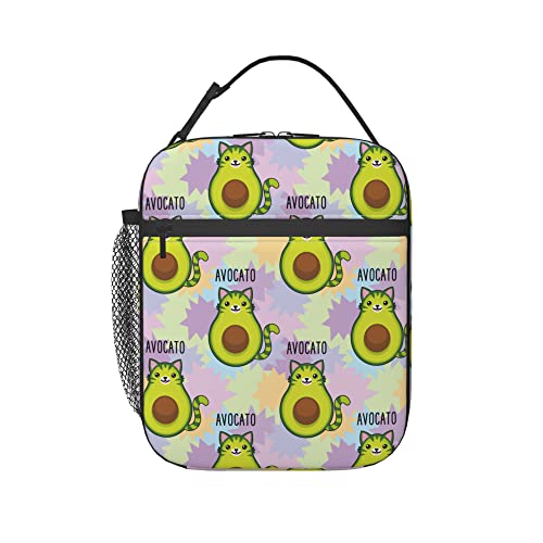 Fuabjpoi Cute Cartoon Avocado Cat Insulated Lunch Bag - Reusable Lunch Box - Portable Lunch Tote For Women Men And Kids #TOP8
