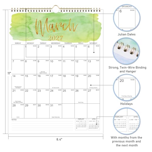 Image of 2027 Wall Calendar - Monthly Wall Calendar 2027 from Jan. 2027 - Dec. 2027, 8.5 inch x 11 inch, Twin-Wire Binding, Large Blocks, Perfect for Home or Office