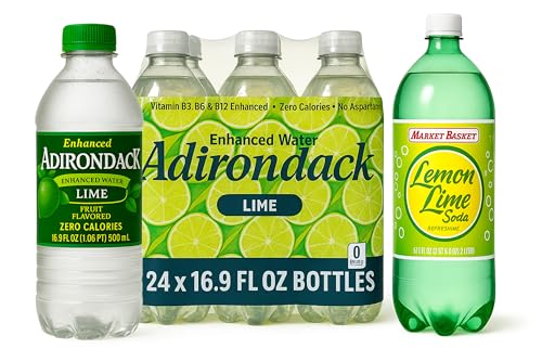 Adirondack Enhanced Water Lime Fruit Flavored Beverage 16.9 fl oz (Pack of 24) | Sugar Free Sparkling Water, Zero Calorie, Vitamin Enriched Drink & Lemon Lime Soda Refreshing 67.6oz