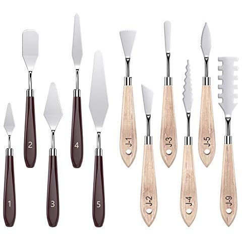 TiMOVO Palette Messer Set, 11pcs Edelstahl Malmesser mit Holzgriff, Metall Malspachtel für Künstler Ölgemälde Gemischt, Öl Malen Spachteln für Anfänger, Rotbraun + Holzfarbe Cover