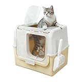 RAKU 猫 トイレ スコップ付 上から猫トイレ ドーム ワイドサイズ 清潔 大型猫 脱臭シート付 耐久性 2WAY出入り方法 ニオイの広がり防止 砂の飛び散り防止 猫用品 (イエロー) image