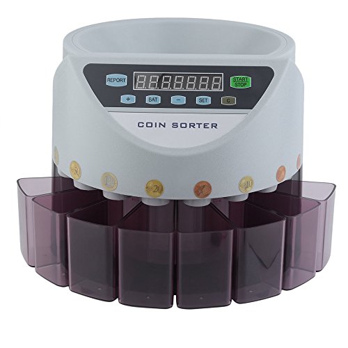 Contamonete Conta Monete Euro Macchina Contatore Monete, 8 Cassetti, 300 Monete / Minuto, Separatore Monete Automatico (Grigio)