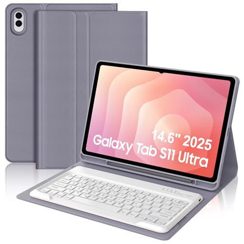 Keyboard Case for Samsung Galaxy Tab S11 Ultra 14.6 Inch 2025, Galaxy Tablet S11 Ultra Case Keyboard with S Pen Holder, Smart Folio Cover with Keypad for Samsung Tab 14.6'' SM-X930/X936B, Lavender