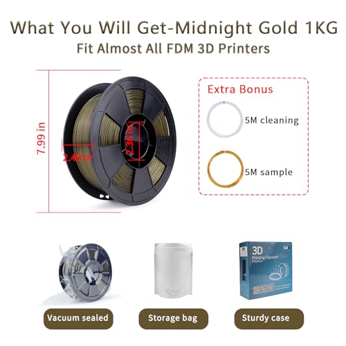 Image of ZIRO Mystical Series Filament, 3D Printer Filament 1.75mm, Shiny Sparkle PLA with Ultra Finer and Denser Glitter, Twinkling PLA1kg /2.2lbs Spool, Fit Most FDM 3D Printers, Midnight Gold