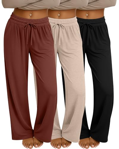 Neer 3 Pack Women's Baggy Sweatpants with Pockets, Wide Leg Yoga Pants Cozy Thick Lounge Pants Drawstring Casual Loose Jogger