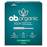 o.b. Organic Tampons with New Plant-Based Applicator, 100% Organic Cotton, Super, 18Count