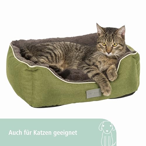 Kerbl Pet Kuschelbett Samuel, Hundebett, Katzenbett, grün, dunkelgrau, 50x40x15cm, Polyester, Hunde, herausnehmbares Wendekissen, waschbar bei 30°C