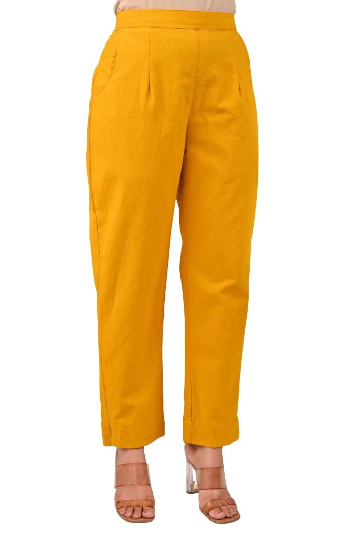 Cotton Pants for Women Half-Elasticated Waist | Regular Slim Fit Mid Rise Women Trousers | Two Deep Pocket Pants for Office Formal Casual & Daily Use-image-44