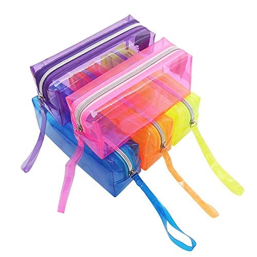 Trusmile PVC Transparent Neon Pen Pencil Stationery Case Pouch School Plastic Travel Cosmetic Bag with Zipper - (Pack of 1) (Pack of 1)-image-8