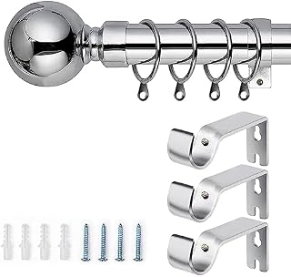 AMEHA Curtain Poles Plain Metal Ball Extendable Curtain Pole for Windows Includes Adjustable Curtain Rod, 60 mm Finials, Rings, Brackets and Fitting Set (160-300cm, 63 Inch-118 Inch, Black Nickel)