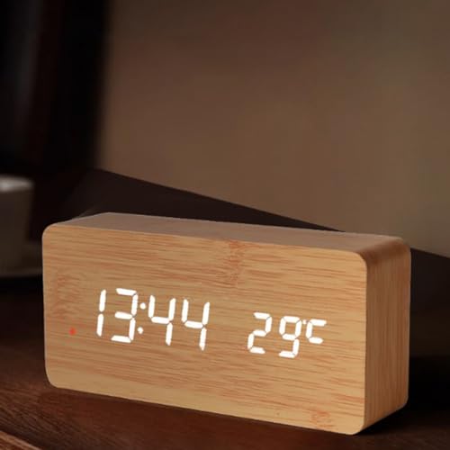 Reloj de escritorio de madera resistente y compacto con pantalla digital nitidez premium 5