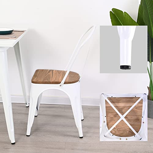 Metal Dining Chairs With Wood Seat Set Of 4 White Stackable Industrial Metal Restaurant/Bistro/Cafe/Trattoria/Bar Side Chairs #TOP6