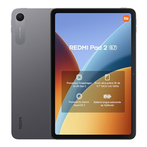 XIAOMI REDMI Pad 2, Tablet de 9,7” 4+64 GB, Pantalla 2K 120 Hz, Snapdragon 6s Gen 2, batería 7600 mAh, Gris Grafito, 4 años de garantía. Cargador no Incluido.
