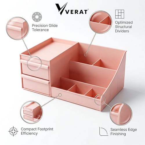 Image of VERAT Makeup Organizer Makeup Box Cosmetic Organizer Shelf Skincare Organizer Organisers for Cosmetics Vanity Organiser Cosmetic Storage Organizer Makeup Stand Storage Box and Organiser (Pink)