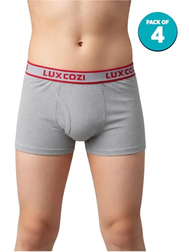 Image of Lux Cozi Boys Cotton Solid Trunks Pack of 4 | Soft Comfortable Breathable Innerwear for Boys | Regular Fit Everyday Wear Underwear | Color May Vary