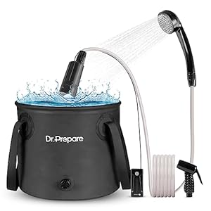 Dr. Prepare 5 Gallons Portable Shower for Camping, 20L Camping Shower with Pump, USB Rechargeable Battery, Two Shower Heads, Large Water Flow, Portable Shower for Beach Hiking Outdoor, Pet Cleaning