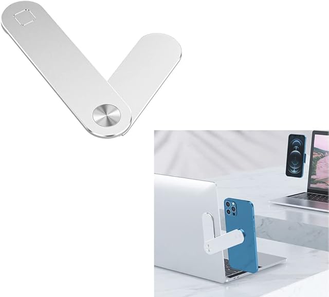DOSYEN Magnetic Phone Holder for Laptop, Adjustable Laptop Mobile Phone Stand, Computer Monitor Expansion Bracket Compatible with All Cell Phones (SILVER)