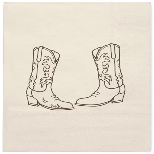 WRAPAHOLIC 50Pcs Cowboy Boots Cocktail Napkins - 3-Ply Western Wedding Disposable Paper Napkins for Cocktail Party and Western Cowboy Birthday Party - 5 x 5 In