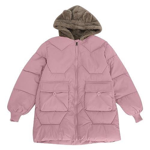 Girls Warm Jacket Little/big Kids Girls' Closure Long Sleeve Colorblocked Bear Ears Hooded Zipper Jacket With Big