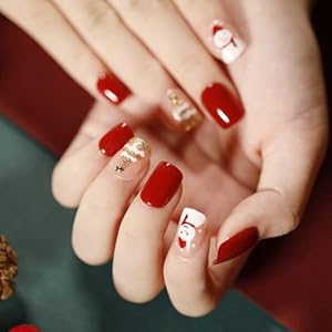 Christmas Nails, Acrylic Stick on Nails, 24pcs Short Press On Nails Ballet Red Fake Nails with Glue Sticker for Women…