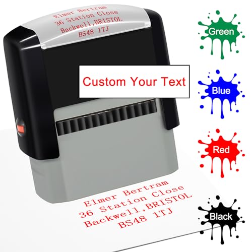 Fadace Sellos personalizados autoentintables para negocios, sello de goma personalizado, 4 líneas con nombre y dirección