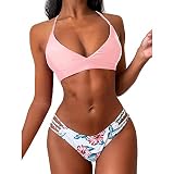 ZAFUL Damen Sexy Low Waisted Aushöhlen Bikini Set Hell-Pink M