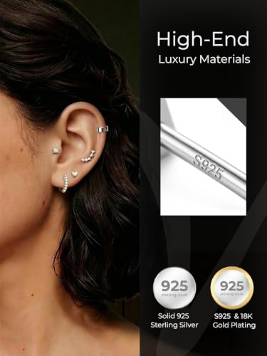 Image of Solid 925 Sterling Silver Stud Earrings for Women & Men, Hypoallergenic 18K Gold Plated & Silver Small Studs, Minimalist Elegant Earrings for Birthday, Party, Daily Gift