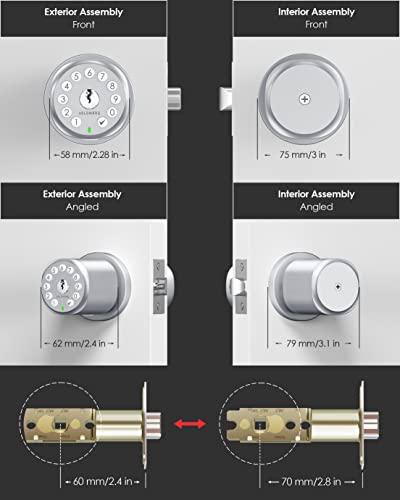 Holomarq Door Knob With Keypad For Interior Combination Bedroom Door Lock 4 Aa Alkaline Batteries Keyless Electronic Digital Coded Door Knob Sequra (Glossy Silver) #TOP4