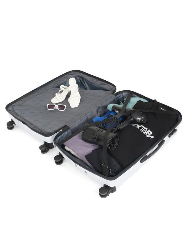 Image of Teakwood Large Check in Size 8 Wheels Trolley Bag, Hard Cabin with Zipper Closure, Adjustable Push Button & Cross Side Strap, TSA Lock System 360 Degree (Large Check in Size, Silver)