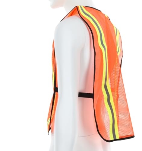 Image of MCR Safety V201R General Purpose Light Weight Polyester Mesh Safety Vest with 2-Inch Lime /Silver Reflective Stripe, with Elastic Strap On Each Side, Fluorescent Orange, One Size