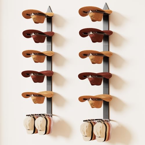 Cowboy Hat Rack for Wall, Cowboy Hat Holder Wall Mount Holds up to 6 Hats, Wooden Western Rustic Metal Hat-Organizer with Arrow Sign Board, Display and Decor Rack for Fedora, Sun Hats,Baseball Caps