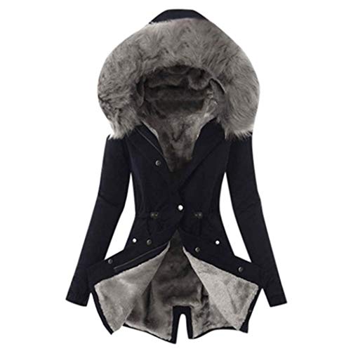 Parkas d'hiver Chauds pour Femmes avec Capuche en Fausse Fourrure Doublure Polaire Veste Mince Pardessus Cover