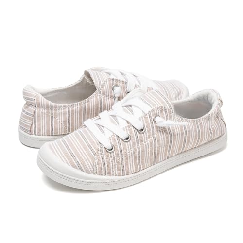 Image of FUNKYMONKEY Slip-On Canvas Sneakers for Women, Comfortable Lightweight Lace-Up Flat Casual Tennis Shoes Breathable Walking Shoes for Everyday Wear
