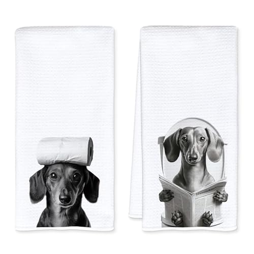 JFFTLL Dachshund Gifts Bathroom Hand Towels, Weiner Dog Gifts for Women Hand Towels for Bathroom, Gifts for Dachshund Lovers, Weiner Dog Decor, 16x24 Inch Set of 2