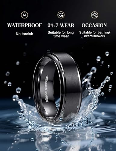 Jstyle Tungsten Wedding Rings for Men Women 8MM Mens Wedding Band Black/Silver/Gold Mens Rings, Matte Surface Polished Edge Engagement Promise Men Ring Jewelry Comfort Fit 6-14 - Image 4