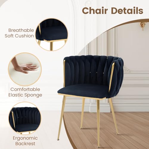 Image of Golden Glass Dining Table Set for 4 with 47.2 inch Rectangular Tempered Glass, 5 Pieces Kitchen Table Set with 4 Comfortable Velvet Chairs for Living Room, Apartments Small Place, Cafe (Black Chairs)