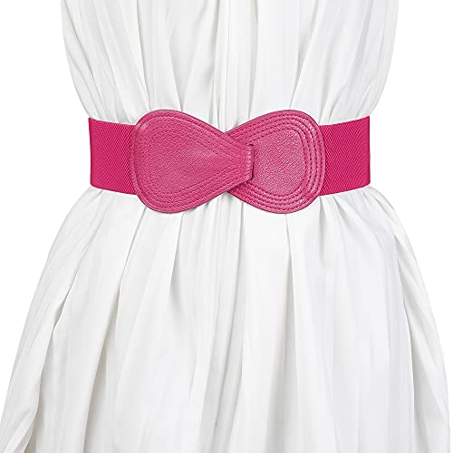 Allegra K Interlock Buckle 8-Shaped Faux Leather Elastic Belt Cinch Waistband For Lady Fit Waist Girth:25"/63.5Cm-37"/94Cm Pink #TOP5