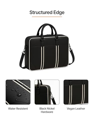 Image of Vegan Leather Laptop Messenger Bag for Men & Women | 15.6 Inch Office Shoulder Bag with Padded Laptop Compartment Multi-Pocket Travel Satchel Adjustable Strap Business Bag | Alls