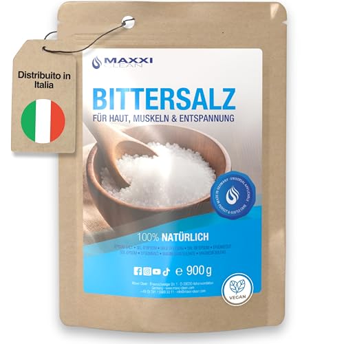 Maxxi Clean | 900 G Di Sale Epsom Altamente Puro | Sale Da Bagno Per Benessere E Peeling Del Corpo | Solfato Di Magnesio Per Muscoli, Pelle E Anima | 